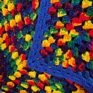Handmade Crocheted Rainbow Colorful Afghan Throw Blanket Grannie Bubble Knit
